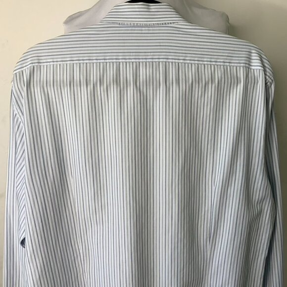 John Varvatos Men's Blue White Striped Long Sleeve Button Down Shirt Size 16 1/2 - Picture 8 of 16